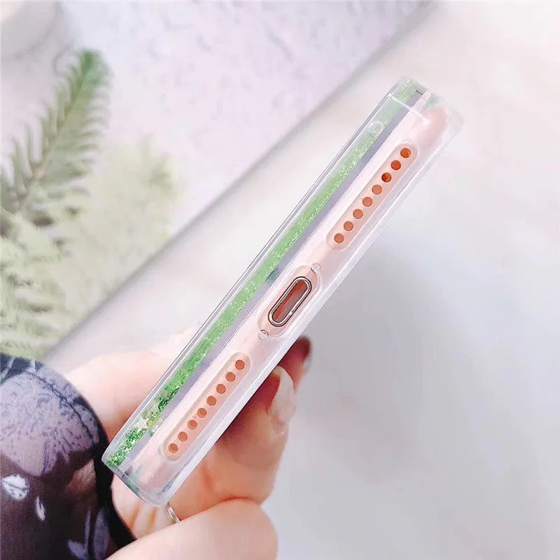 Avocado quicksand rhinestone phone case for iPhone back cover with three colour choices A B C