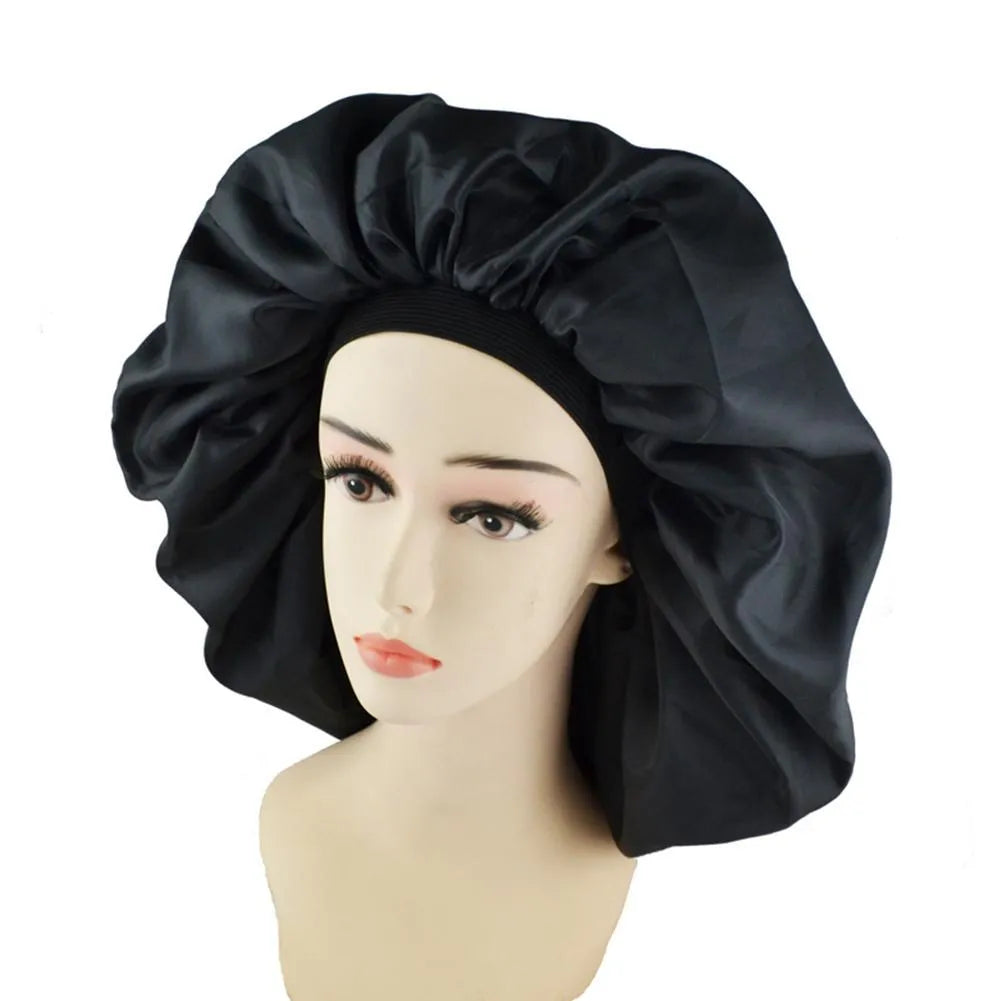 Black beauty salon cap with elastic fit, 45cm diameter, warp lining and Chunya spinning outer layer