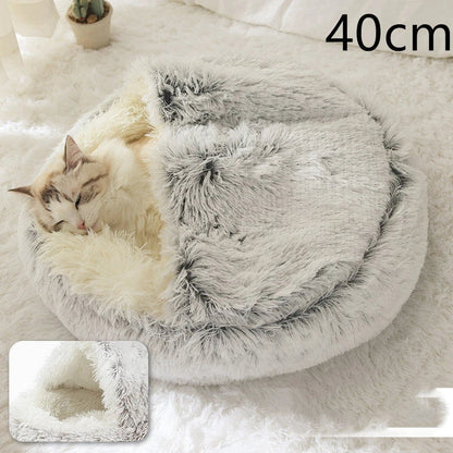 A soft, plush pet bed in various colors, including olive green, brown, pink, and grey, designed for the comfort and relaxation of cats and dogs.