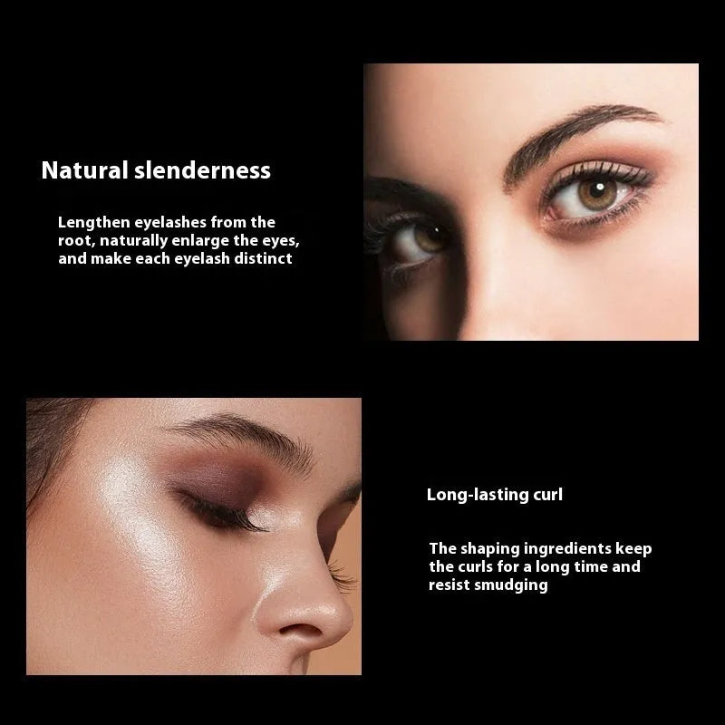 Black waterproof mascara creating 4D curl effect with long thick lashes in English packaging