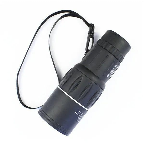 Black 16x52 high-power monocular telescope with wide-angle lens and eyepiece adjustment focus ring.