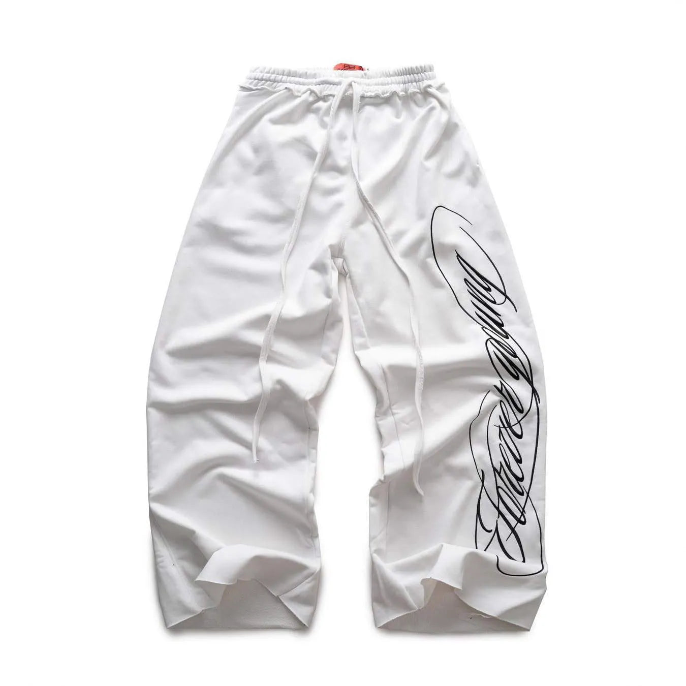 Design printing men's smart trousers in polyester, loose fit, mid waist, black colour, casual Japanese Korean style