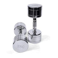 Pure steel dumbbell with silver electroplated finish and ergonomic handshake design