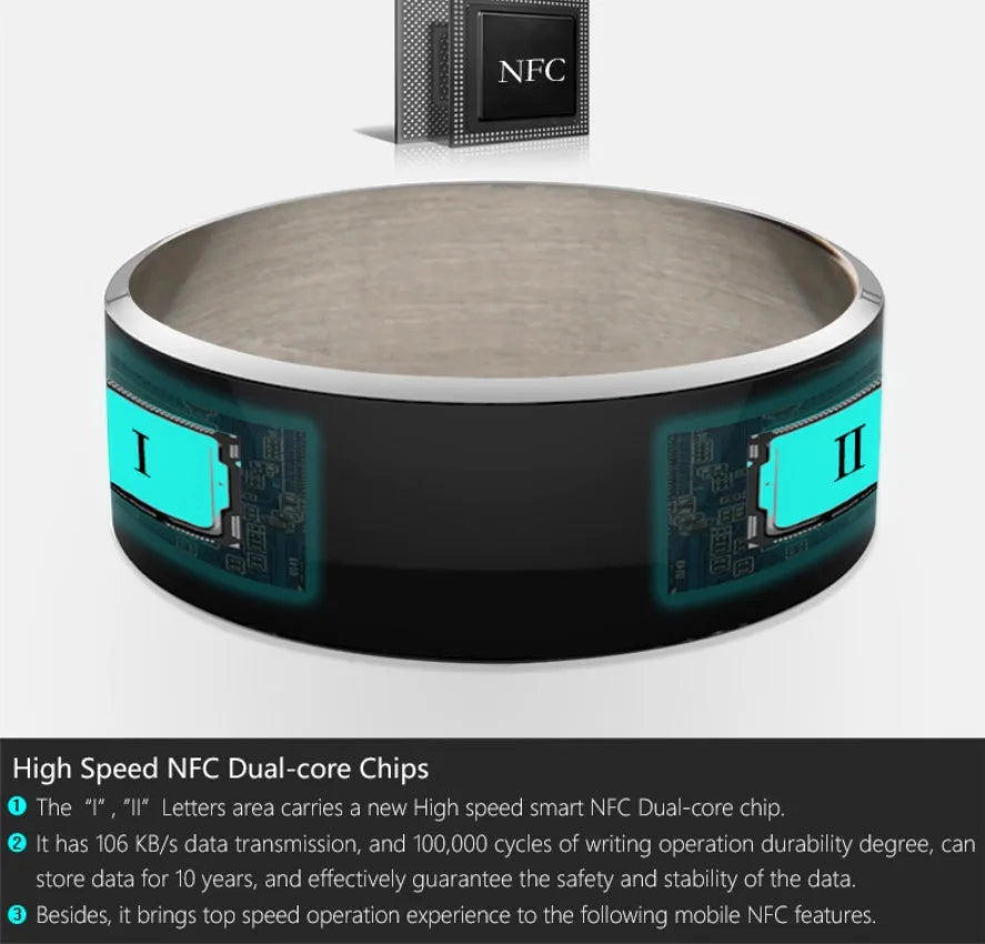 R3F Smart Ring NFC in glazed black enamel finish for contactless payments and digital business card sharing