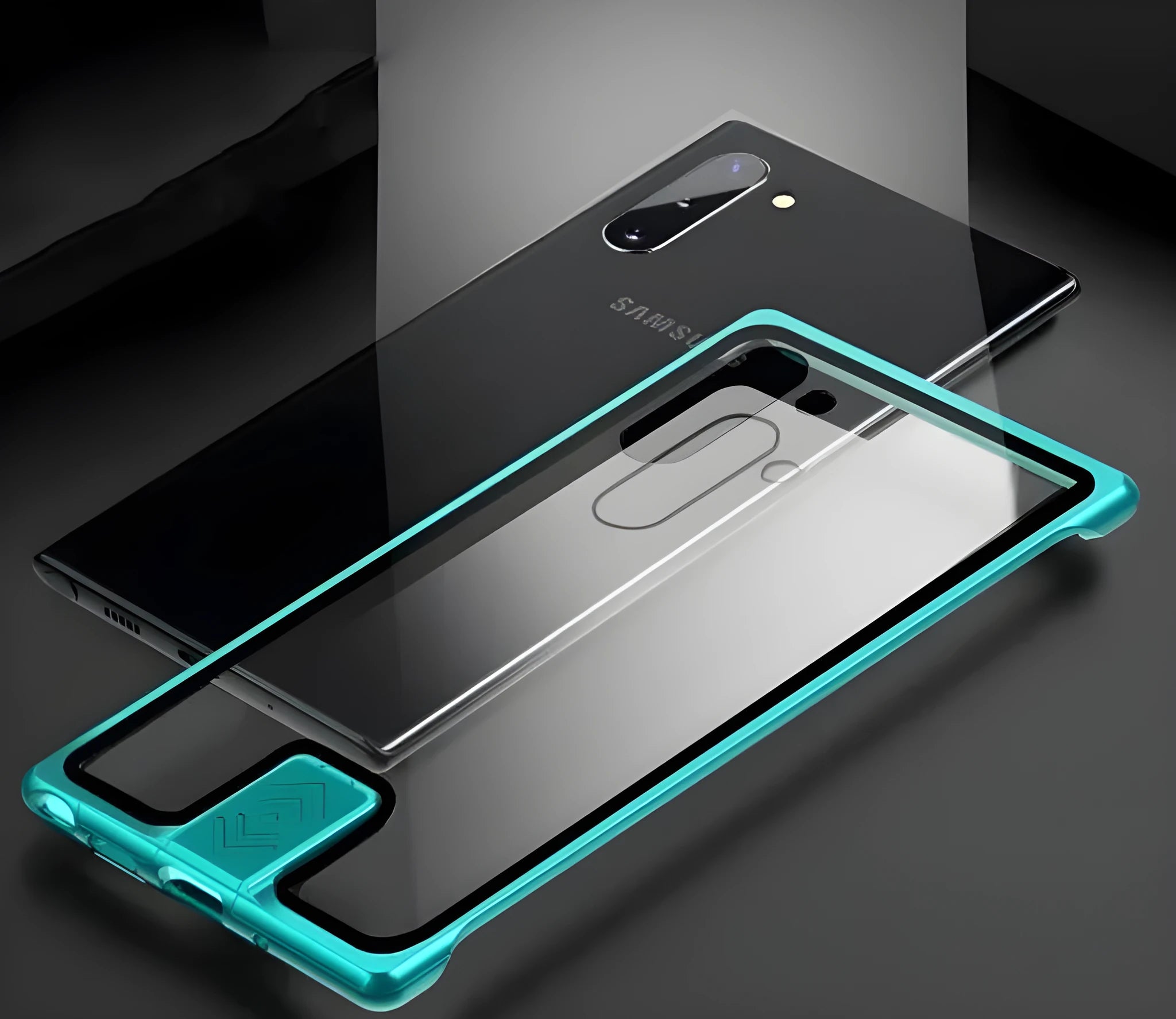 Transparent tempered glass phone case with metal frame for Samsung Note 10, solid colour back, black blue green pink red