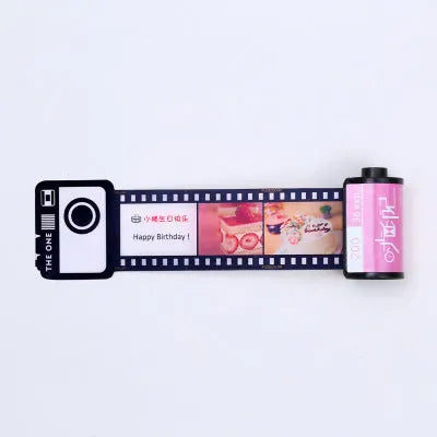 Memory film album with wooden boxes in yellow, pink and blue colours including tote bag