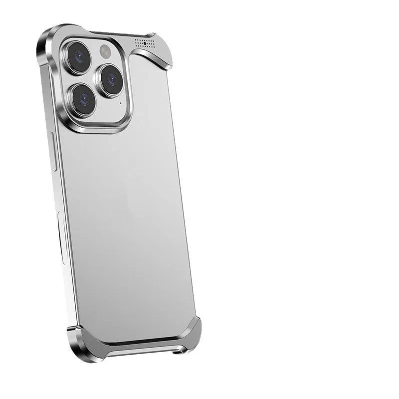 Translucent aluminium alloy phone case with laser finish in black, fitting iPhone 14 Pro