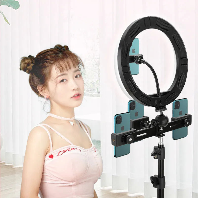 10-inch ring light on metal bracket for smartphone photography