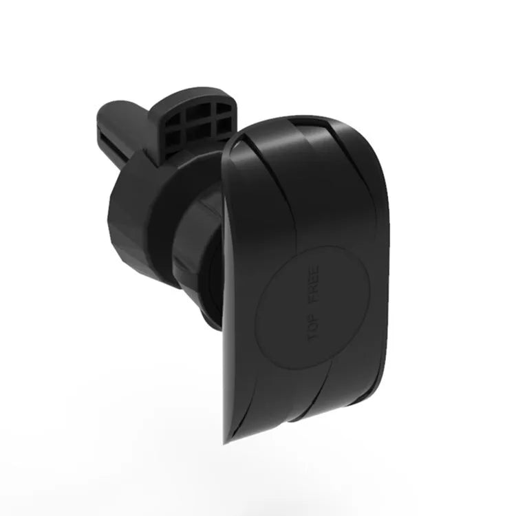 Gloss black car phone holder mounted on vehicle air vent with universal clip mechanism