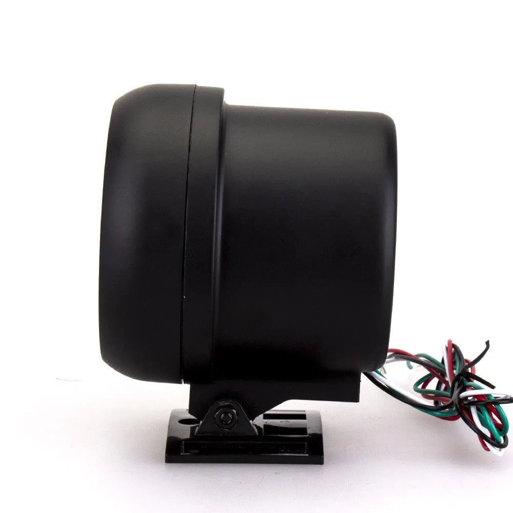 Black plastic automotive tachometer with blue light pointer display showing 0-8000 rpm range