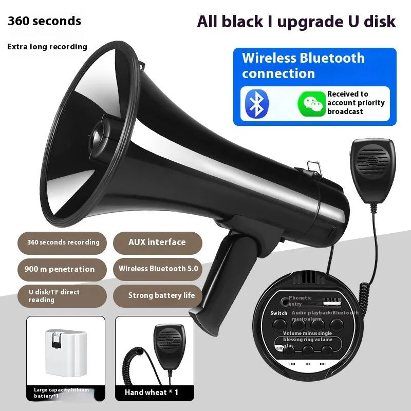 High-power handheld sales speaker with built-in microphone, USB port, and button controls