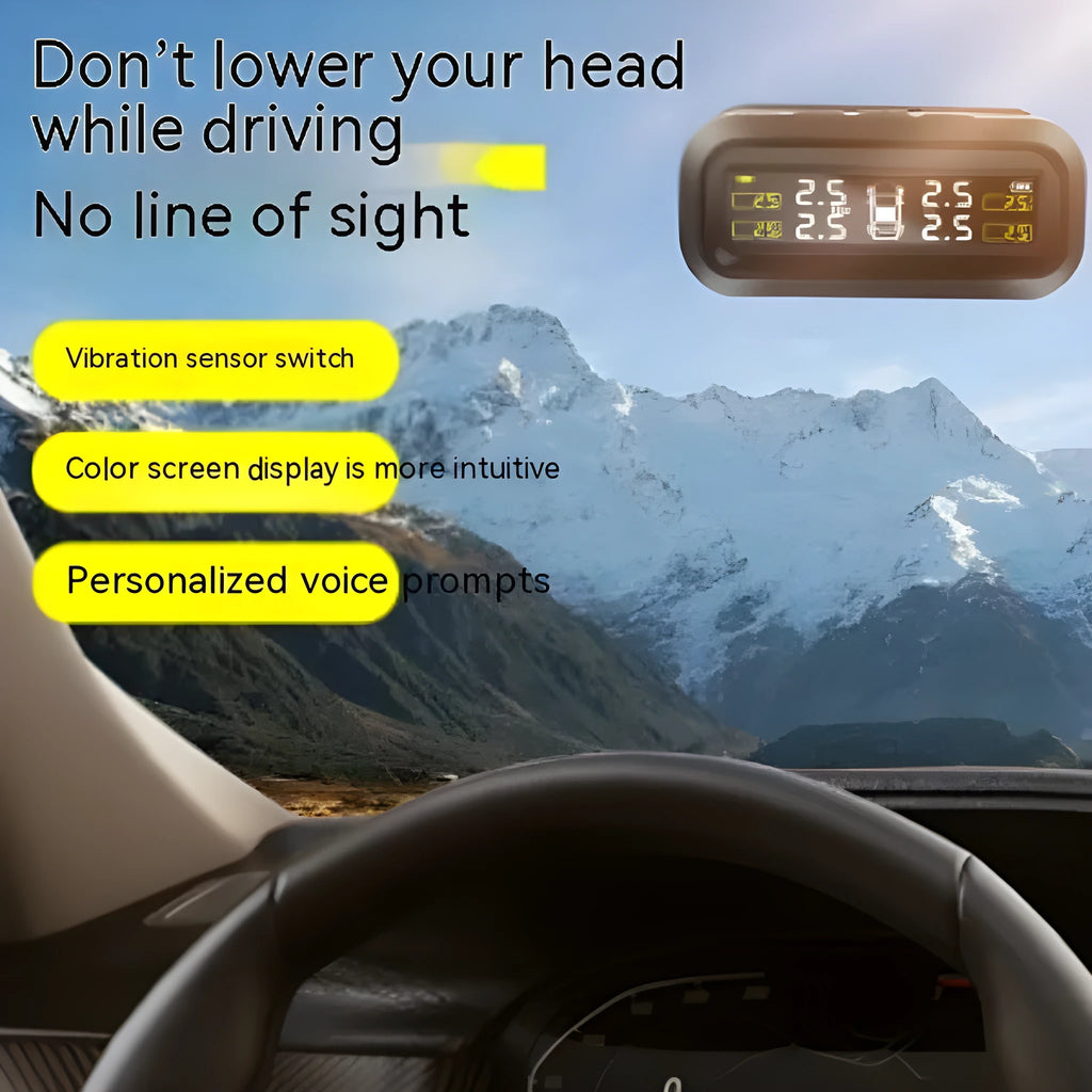 Solar car tyre pressure monitor with colour screen display and wireless anti-theft sensors