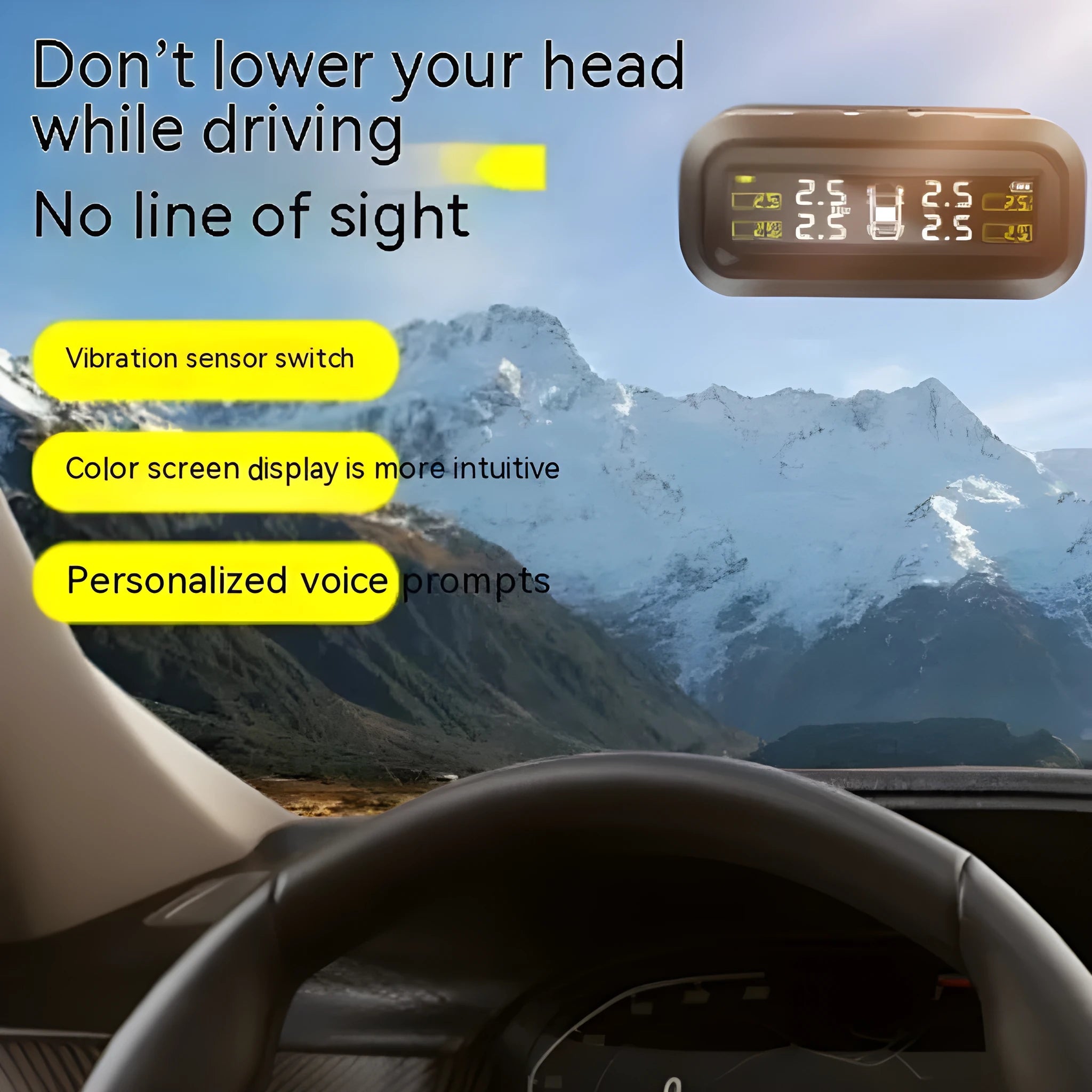 Solar car tyre pressure monitor with colour screen display and wireless anti-theft sensors