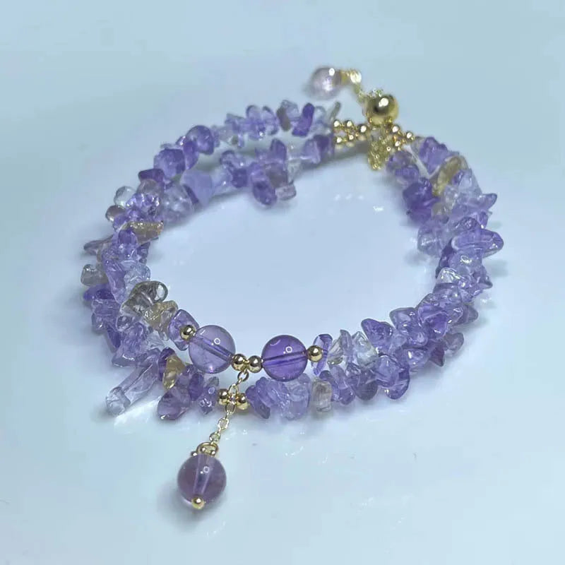 Handmade double row ametrine crystal bracelet in D178 colour with gravel beads