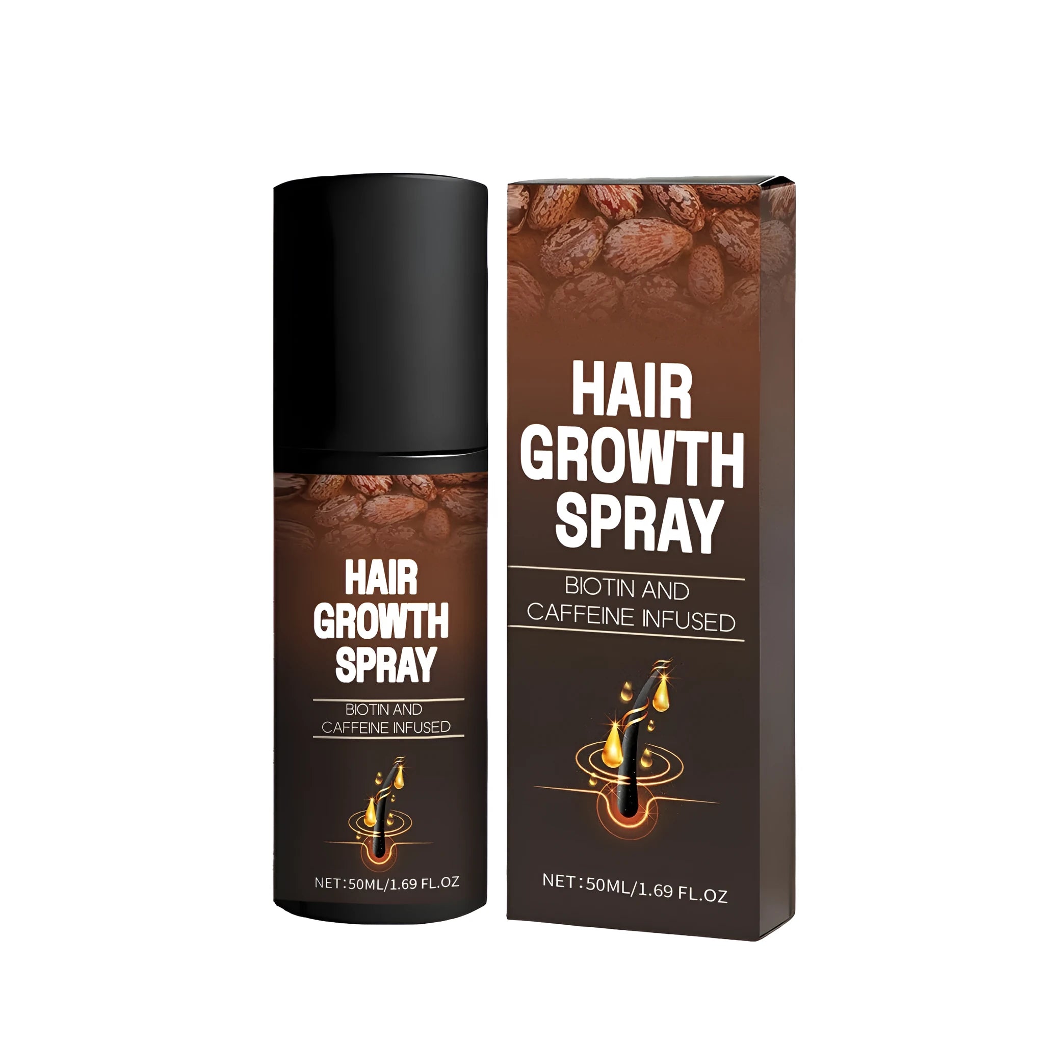 50ml bottle of moisturising hair care spray with biotin and caffeine