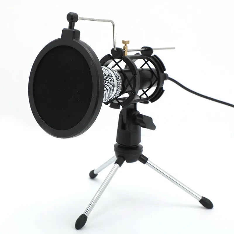 Black mini condenser microphone with aluminium stand for mobile phone and computer live broadcasting