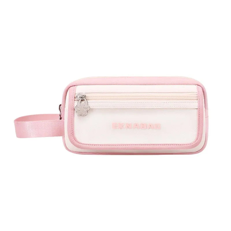Large capacity Oxford stationery bag in Korean style, available in pink, blue, fruit green, purple, red and black.