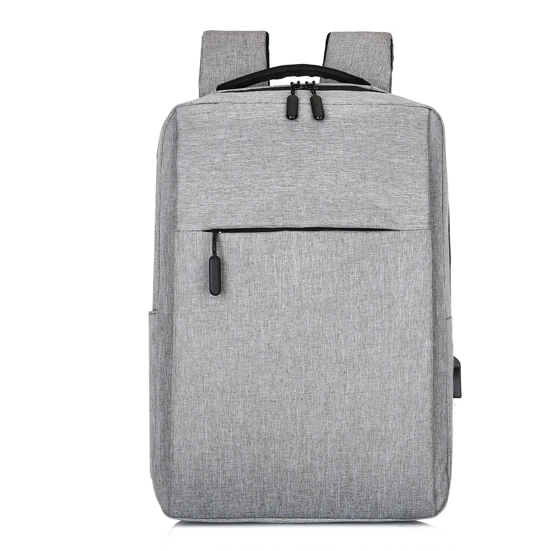 Black sports backpack with USB charging port showing curved shoulder straps and organisational compartments