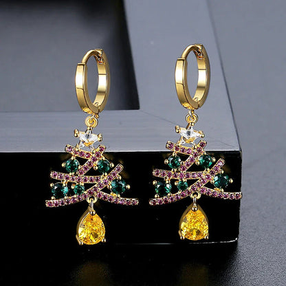 Sparkling Christmas tree earrings with colorful rhinestones, a fashionable and shining accessory for women