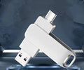 Rotating metal USB flash drive with dual USB-C connector in silver or black finish