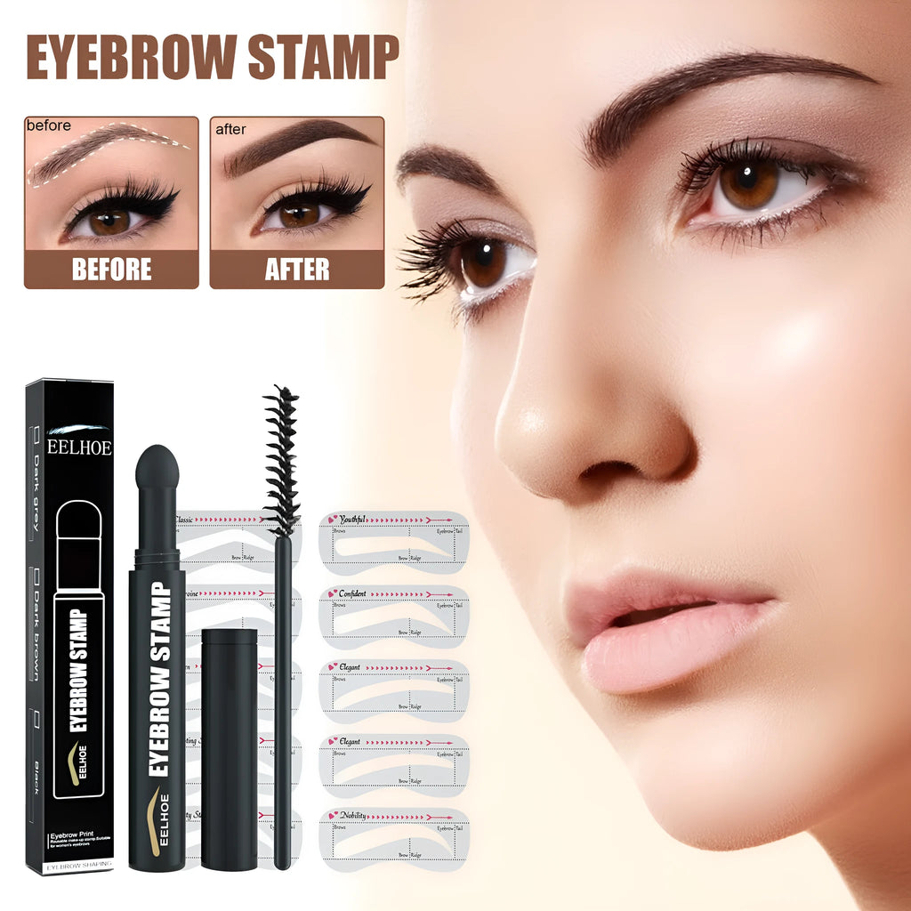 Eyebrow printing pen set with stencil, pencil, and brush in Black, Dark Brown, or Dark Gray, 3g.
