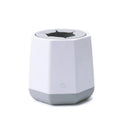 White baby electric milk shaker with green silicone slot holding a round baby bottle, 110x110x110mm