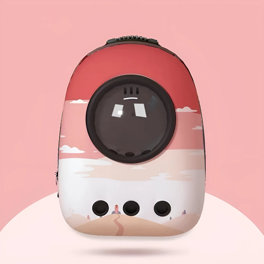 Transparent pet space capsule backpack with bubble window, black colour, on a white background
