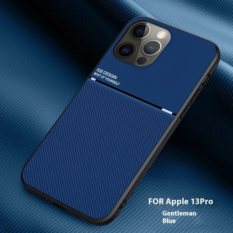 Textured magnetic silicone phone case for Apple iPhone 14 in black with leather-style finish