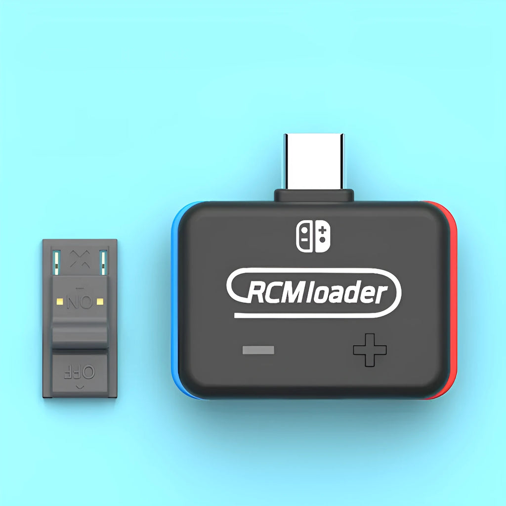 Black RCMloader and RCMclip set for Nintendo Switch CFW with microSD archive.