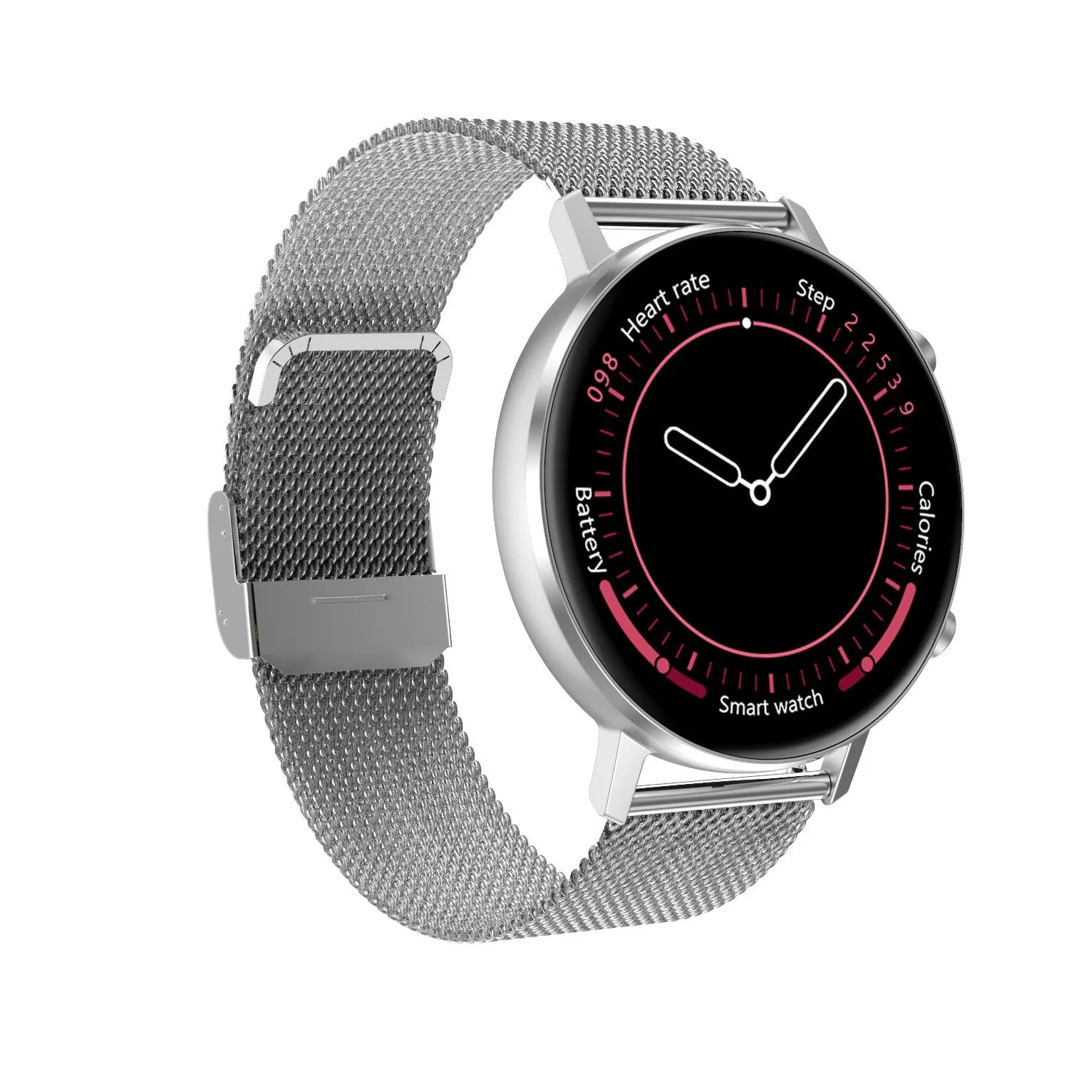 DT96 smart bracelet with 1.3-inch display on steel strap in black, rose gold, or silver colour options