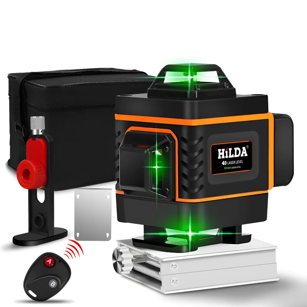 Rotating laser level with 16-line orange display and green/orange laser options