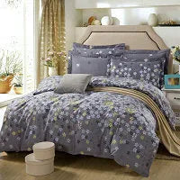 Cotton four-piece bedding set in multiple sizes with quilt cover, fitted sheet, and pillowcases
