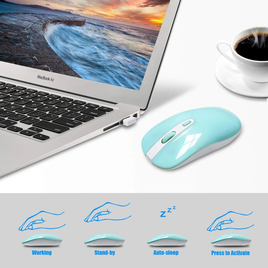 Fashion wireless keyboard and mouse set in blue, full-size with numeric keypad and 2.4G nano receiver