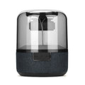 Four-colour light touch wireless Bluetooth speaker with control buttons and USB charging port.