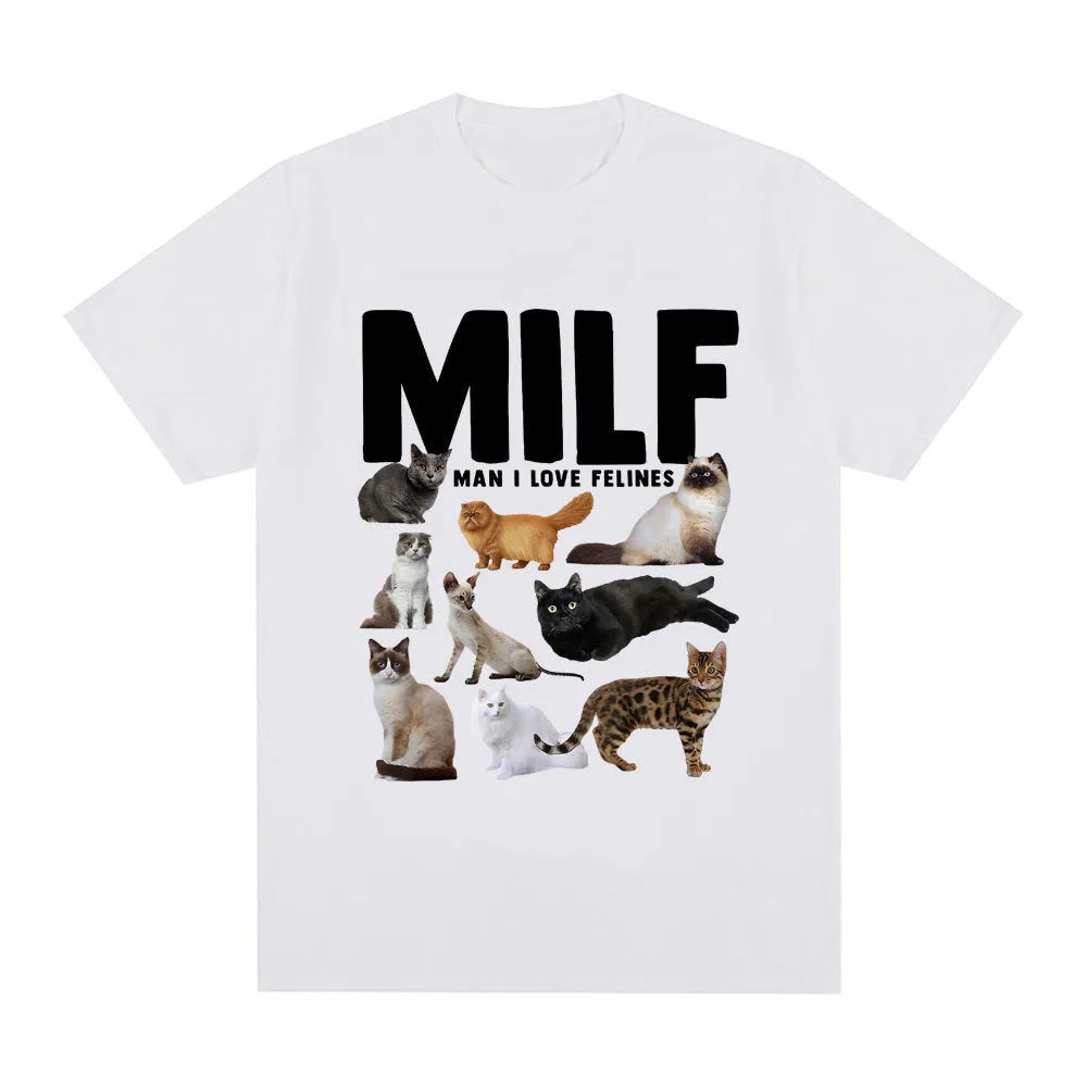 Geometric pattern cat lovers graphic printed on a short sleeve cotton t-shirt.