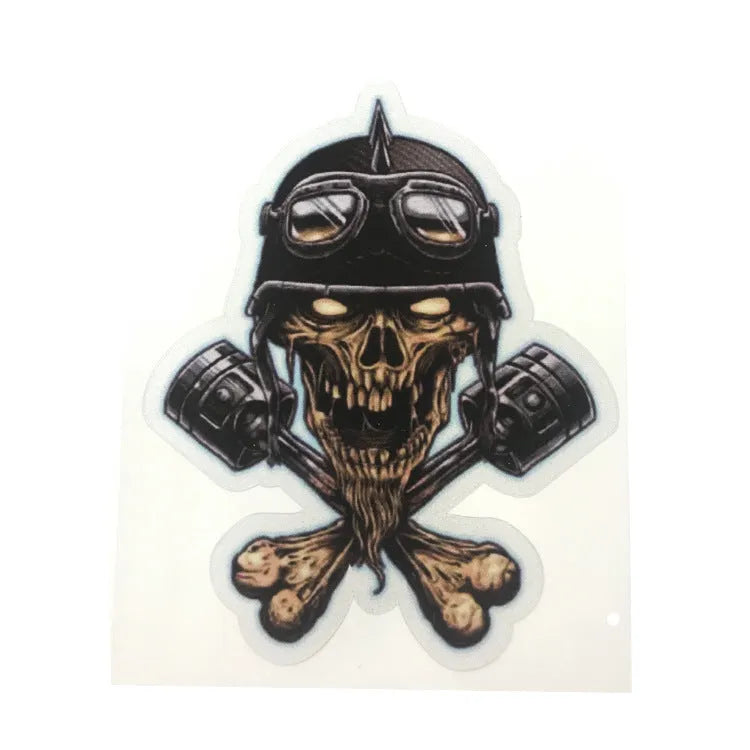 Self-adhesive skull reflective car sticker 13cm, Skull-5 style, on a car exterior