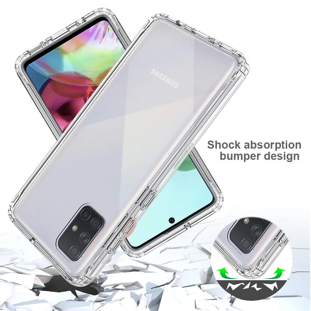 Transparent Samsung Galaxy phone case showing PC back cover and TPU edges for drop protection