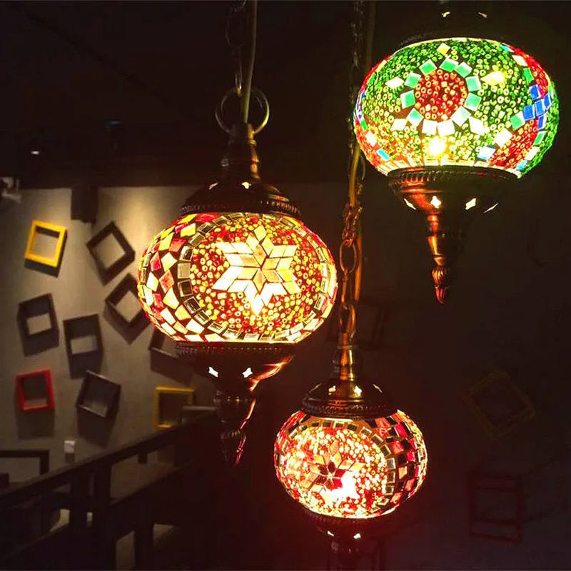 Turkish chandelier glass pendant light with 1.2m adjustable cable, 148mm shade and 10cm single head chassis