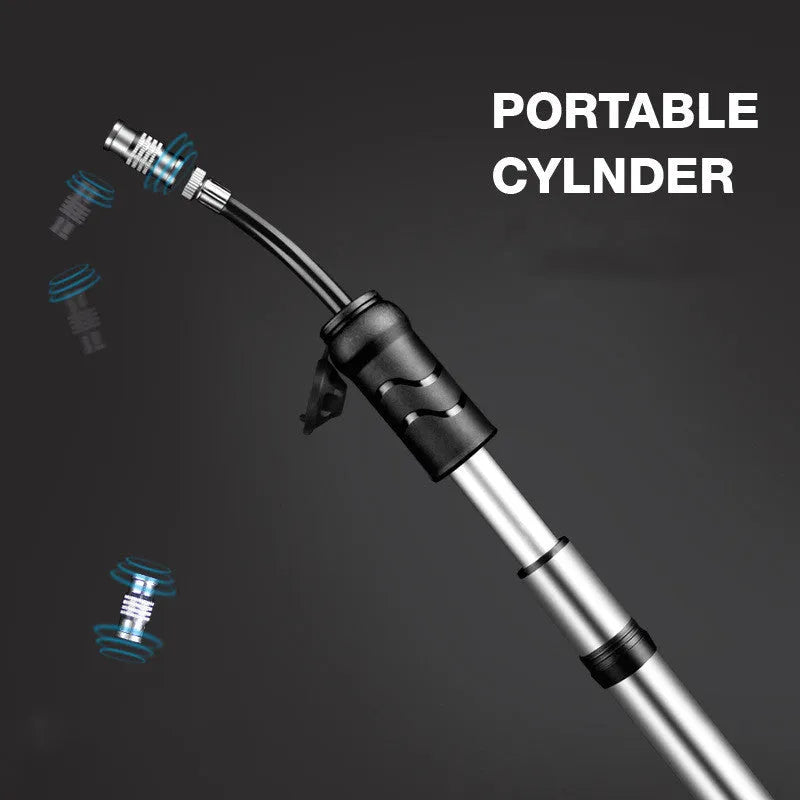 WILD MAN portable mini bike pump in Black or Silver, 158mm stored length, approximately 100PSI, Presta and Schrader valve switch