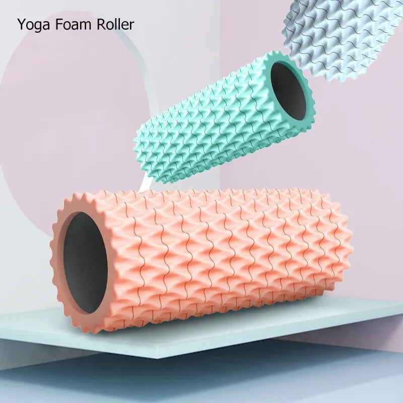 Fishbone foam massage roller in ocean blue, deep sea grey, coral orange or pink, 30x10cm or 33x14cm, EVA and PVC yoga pillar.