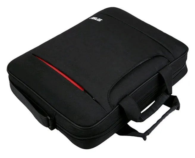 Black polyester laptop bag for 15-inch and 15.6-inch ASUS computers with shoulder strap and multiple pockets.
