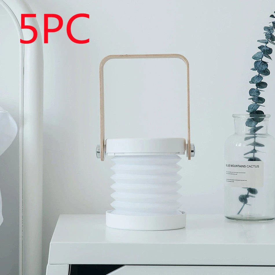 A foldable LED lamp with touch-sensitive dimming control, rechargeable battery, and a versatile design for home decor.