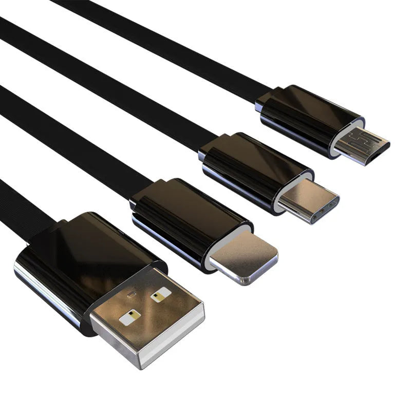 Three-in-one data cable, 1m noodle style, black or white, with three split connectors for general models