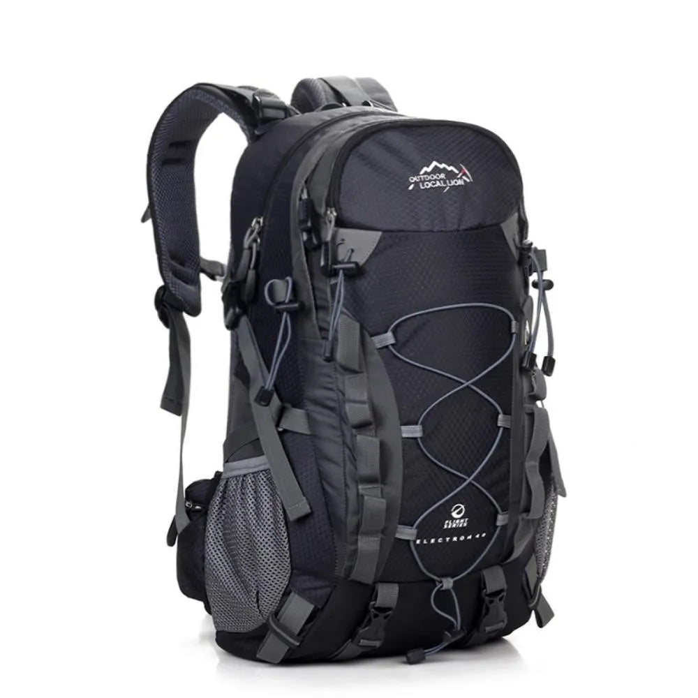 Green polyester outdoor leisure sports backpack showing size and plain design.