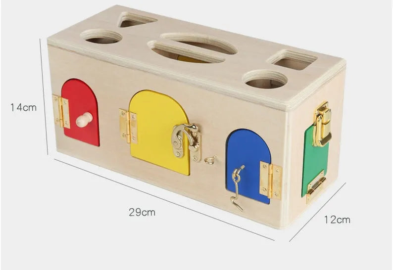 Wooden shape lock box educational toy for preschool children with twelve pieces