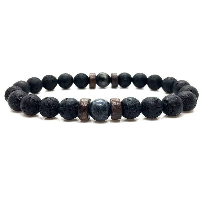 Premium men's black volcanic stone bracelet with unique, durable design and adjustable fit