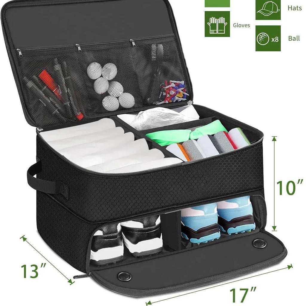 Black polyester cube-shaped waterproof golf trunk storage box with sealed closure