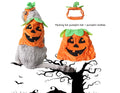 Yellow pumpkin-shaped pet costume with green leaf decoration for cats and small dogs