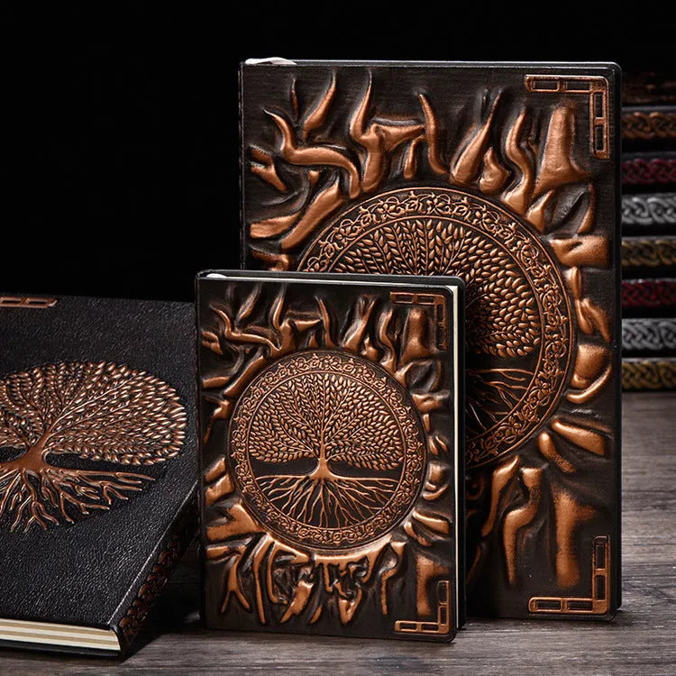 Tree of Life Notebook Wireless Bound PU Leather Cover A5 A6 Size Double Adhesive Paper Inner Pages Red Bronze Green Bronze Silver Dark Red Writing Journal Stationery Gift