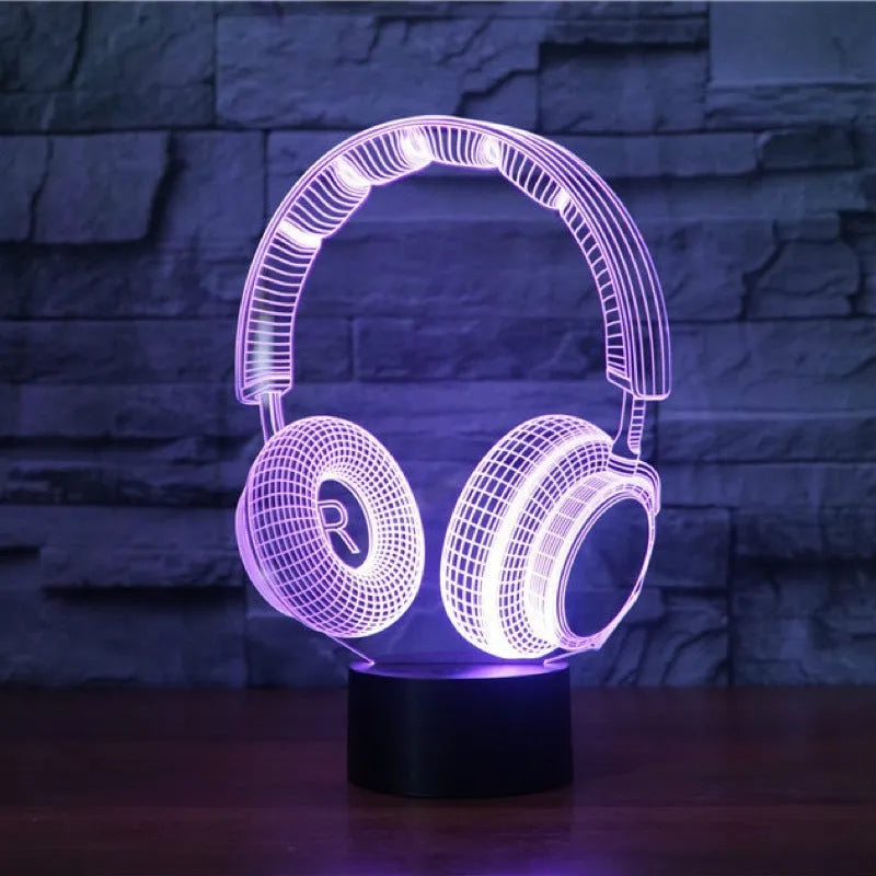 Stereo earphone illusion decorative table lamp with acrylic lampshade and LED light